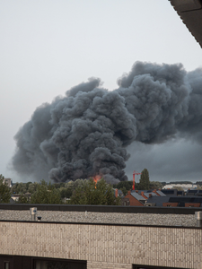 908951 Gezicht op de grote brand in het bedrijfsverzamelgebouw Strijkviertel 35 te De Meern (gemeente Utrecht), vanuit ...
